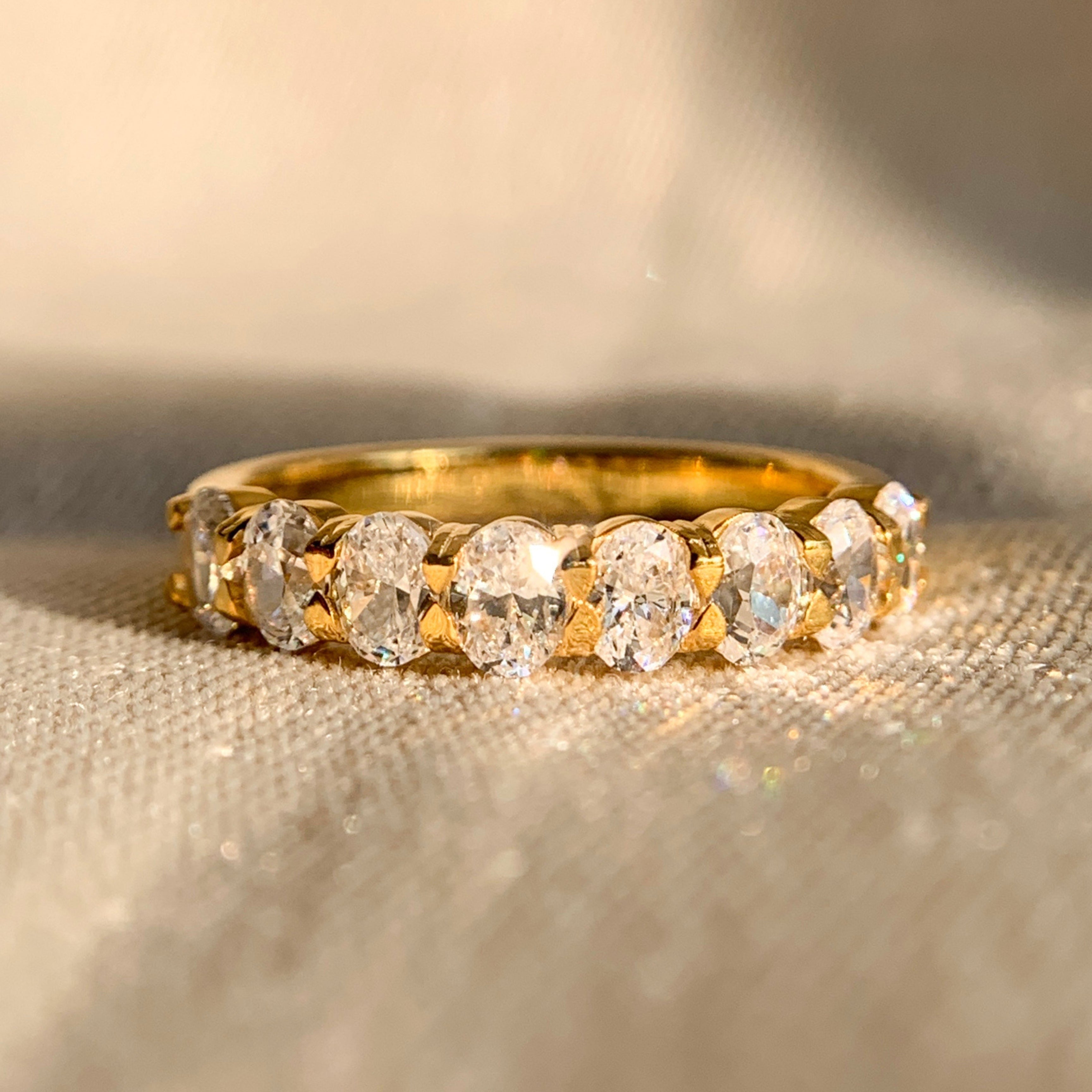 14k yellow gold oval diamond eternity band for women